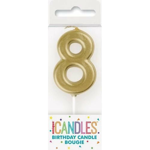 Number 8 Mini Gold Pick Birthday Candle - Dollars and Sense
