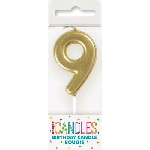 Number 9 Mini Gold Pick Birthday Candle - Dollars and Sense