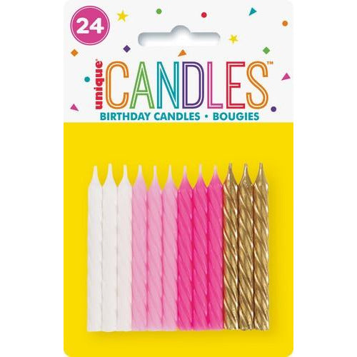 24 Sprial Candles Pink Assorted Colours Default Title