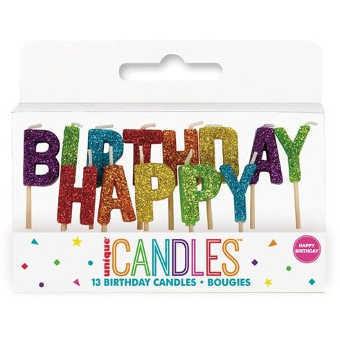 Rainbow Glitz Happy Birthday 13 Pick Candles