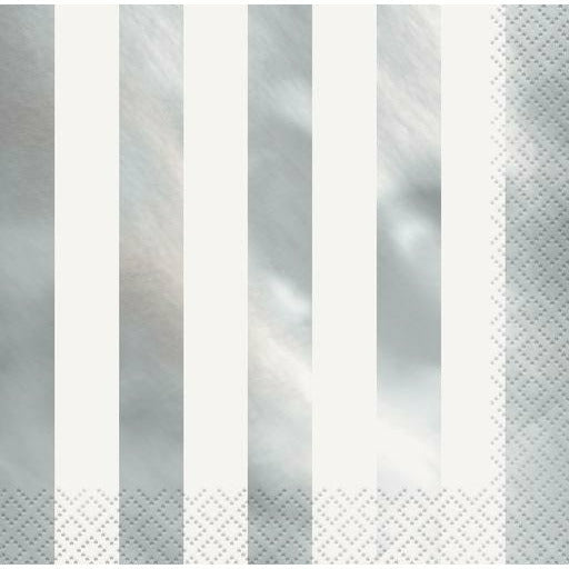 Foil Stamped Stripes Silver 16 Luncheon Napkins 2ply 33 x 33cm - Dollars and Sense