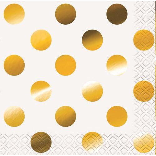 Foil Stamped Dots Gold 16 Beverage Napkins 2ply 25.4 x 25.4cm Default Title
