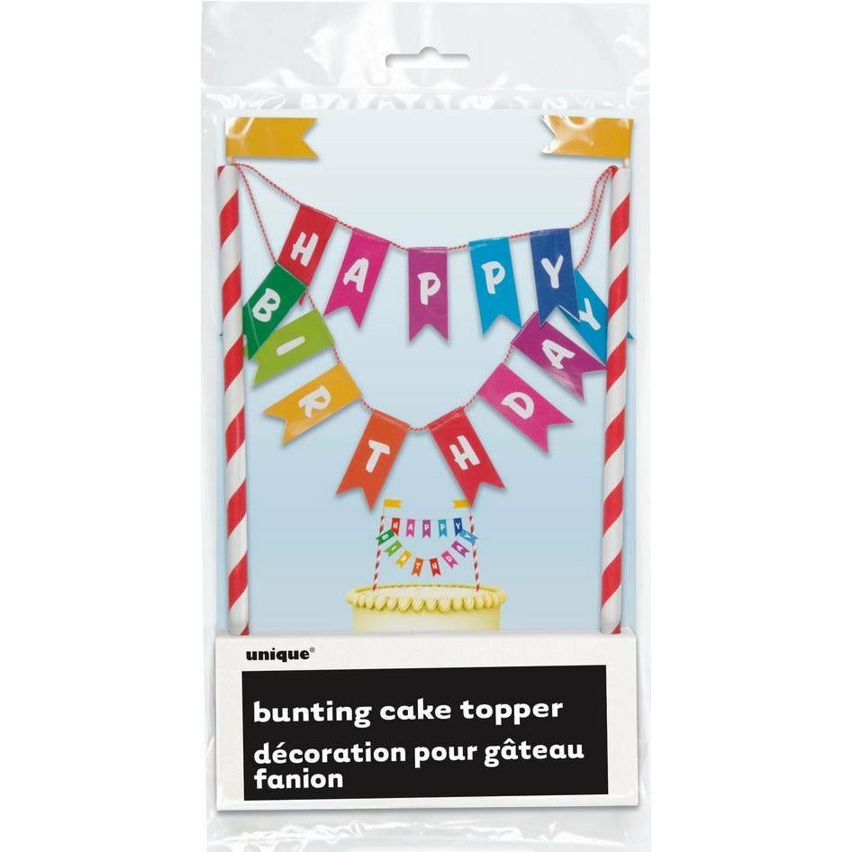 Rainbow Ribbons Happy Birthday Bunting Cake Topper - Dollars and Sense