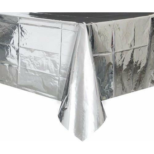 Metallic Silver Plastic Tablecover Rectangle 137x274cm - Dollars and Sense
