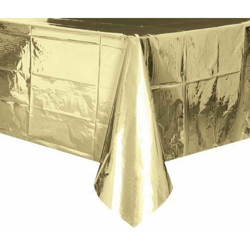 Metallic Gold Foil Plastic Tablecover Rectangle 137x274cm - Dollars and Sense