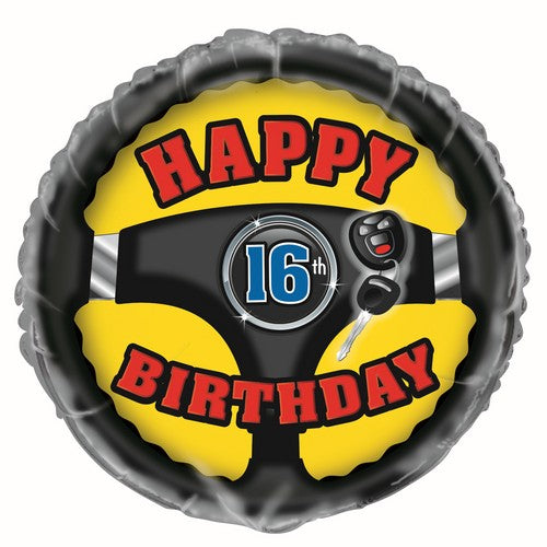 1st Car 16th Birthday 45cm (18) Foil Balloon Packaged
