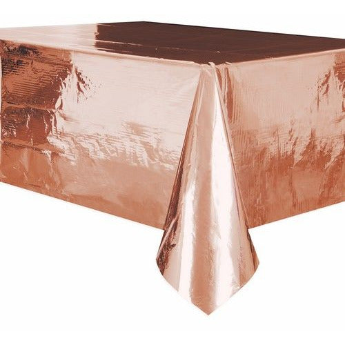 Metallic Soft Rose Gold Plastic Tablecover Rectangle - Dollars and Sense