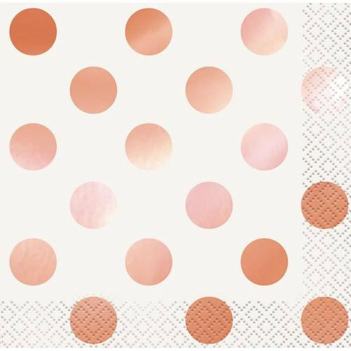 Foil Stamped Dots Rose Gold 16 Beverage Napkins 2ply 25.4 x 25.4cm