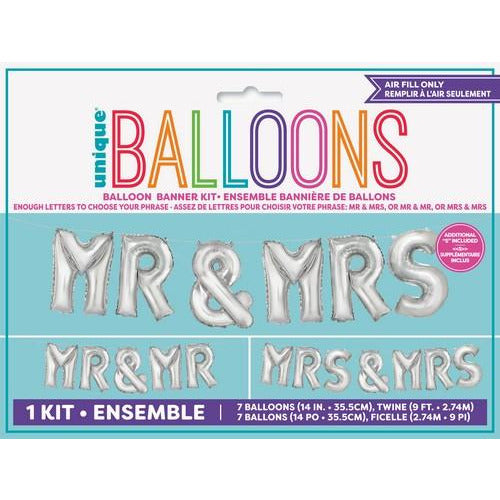 Mr & Mrs Silver 35.5cm (14) Foil Letter Balloon Kit