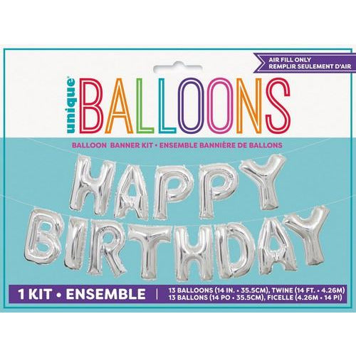 Happy Birthday Foil Balloon Banner Kit 36cm Silver Default Title