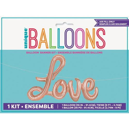 Love Rose Gold 91.4cm x 60cm (36 x 24) Foil Balloon Banner With Ribbon 2.74m (9)