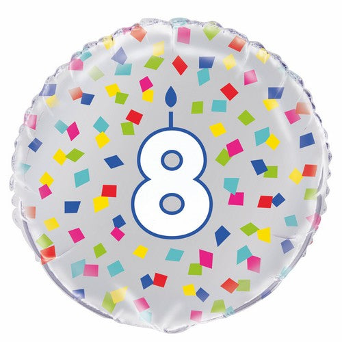 Number 8 Rainbow Confetti Round Foil Balloon 45cm Default Title