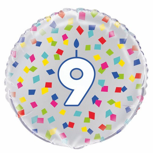 Number 9 Rainbow Confetti Round Foil Balloon 45cm Default Title