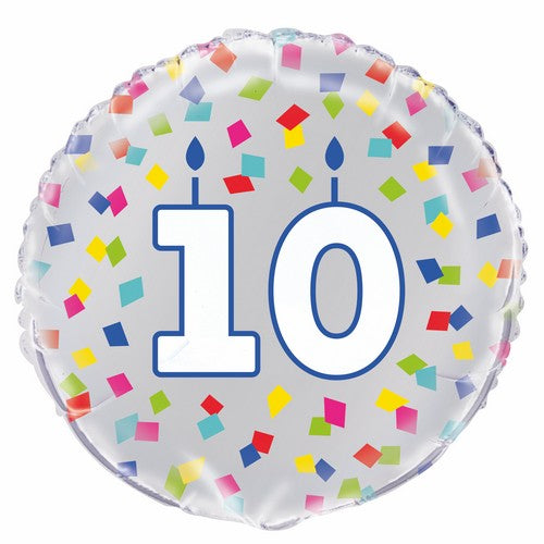 Number 10 Rainbow Confetti Round Foil Balloon 45cm Default Title