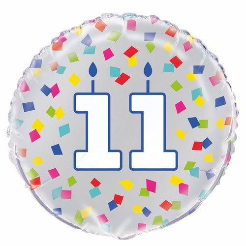 Number 11 Rainbow Confetti Round Foil Balloon 45cm Default Title