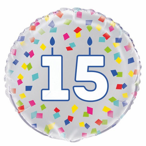 Number 15 Rainbow Confetti Round Foil Balloon 45cm Default Title
