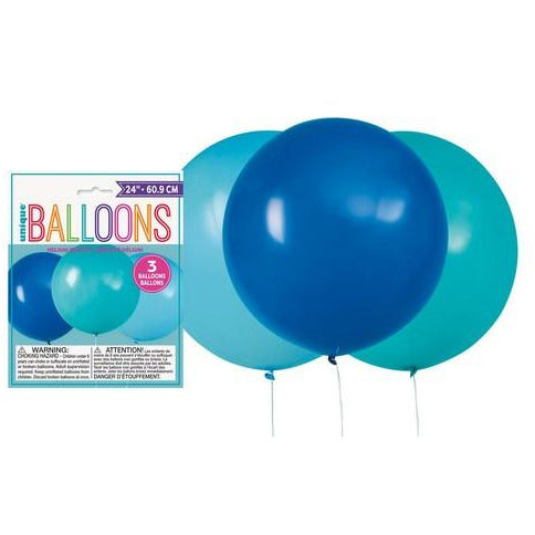 3 x Teal & Blue Assorted 60.9cm (24) Latex Balloons