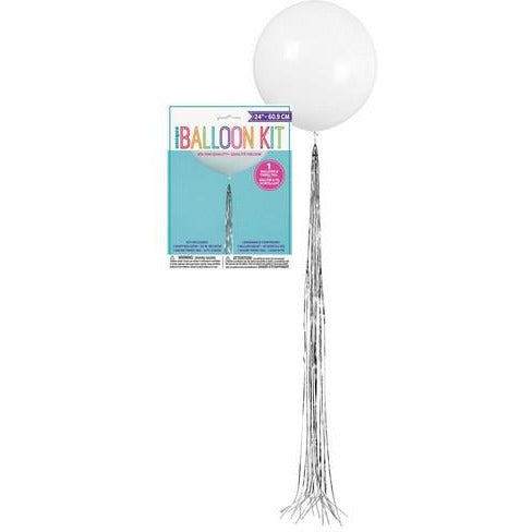 White 60.9cm (24) Latex Balloon With Silver Tassel
