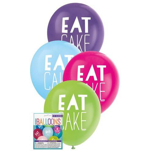 Eat Cake 8 x 30cm (12) Balloons - Assorted Colours