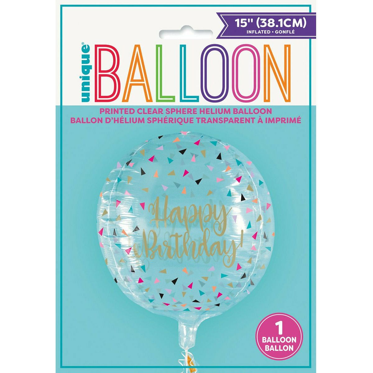 Clear Sphere Colorful Birthday Helium Balloon 38cm - Dollars and Sense