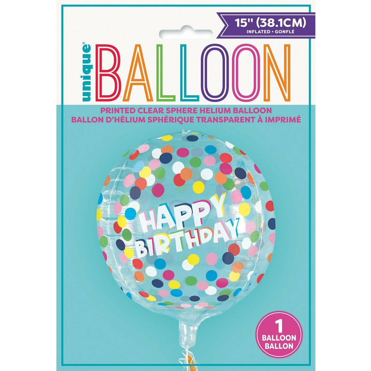 Printed Clear Sphere Polka Dot Birthday Helium Balloon 38cm - Dollars and Sense