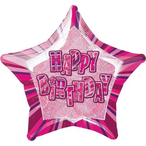 Glitz Pink Happy Birthday Star 50cm (20) Foil Balloon Packaged Default Title