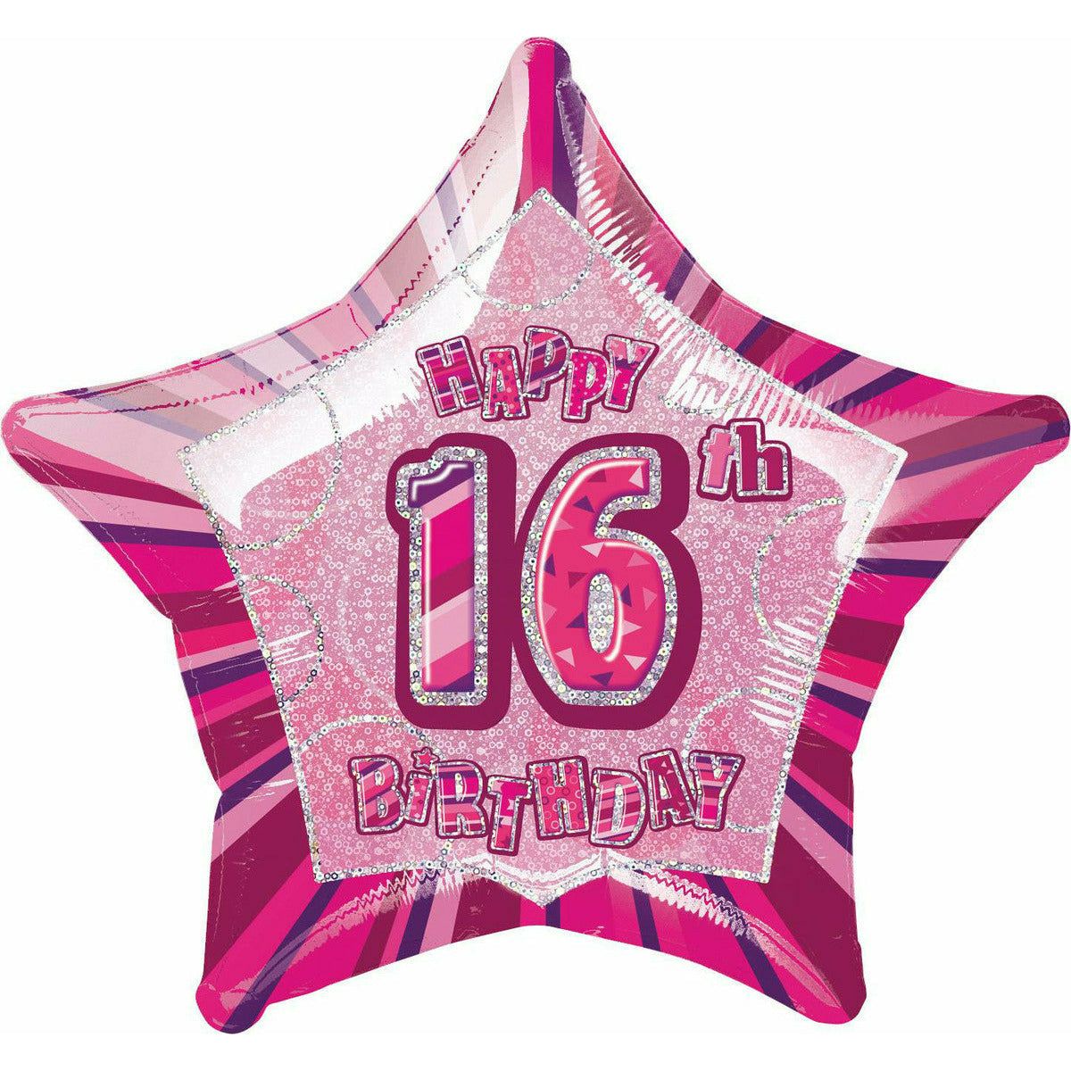 Glitz Pink 16th Birthday Star Foil Balloon Packaged - 50cm 1 Piece - Dollars and Sense