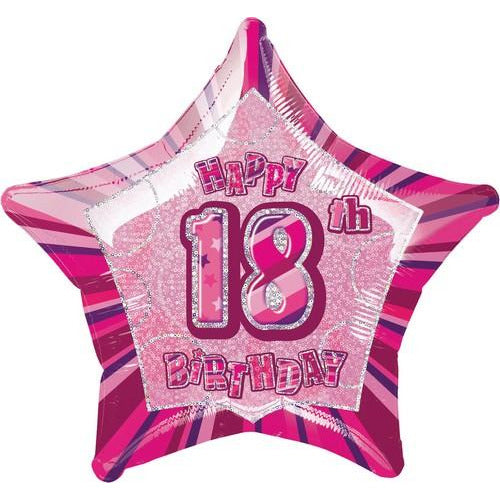 Glitz Pink 18th Birthday Star 50cm (20) Foil Balloon Packaged
