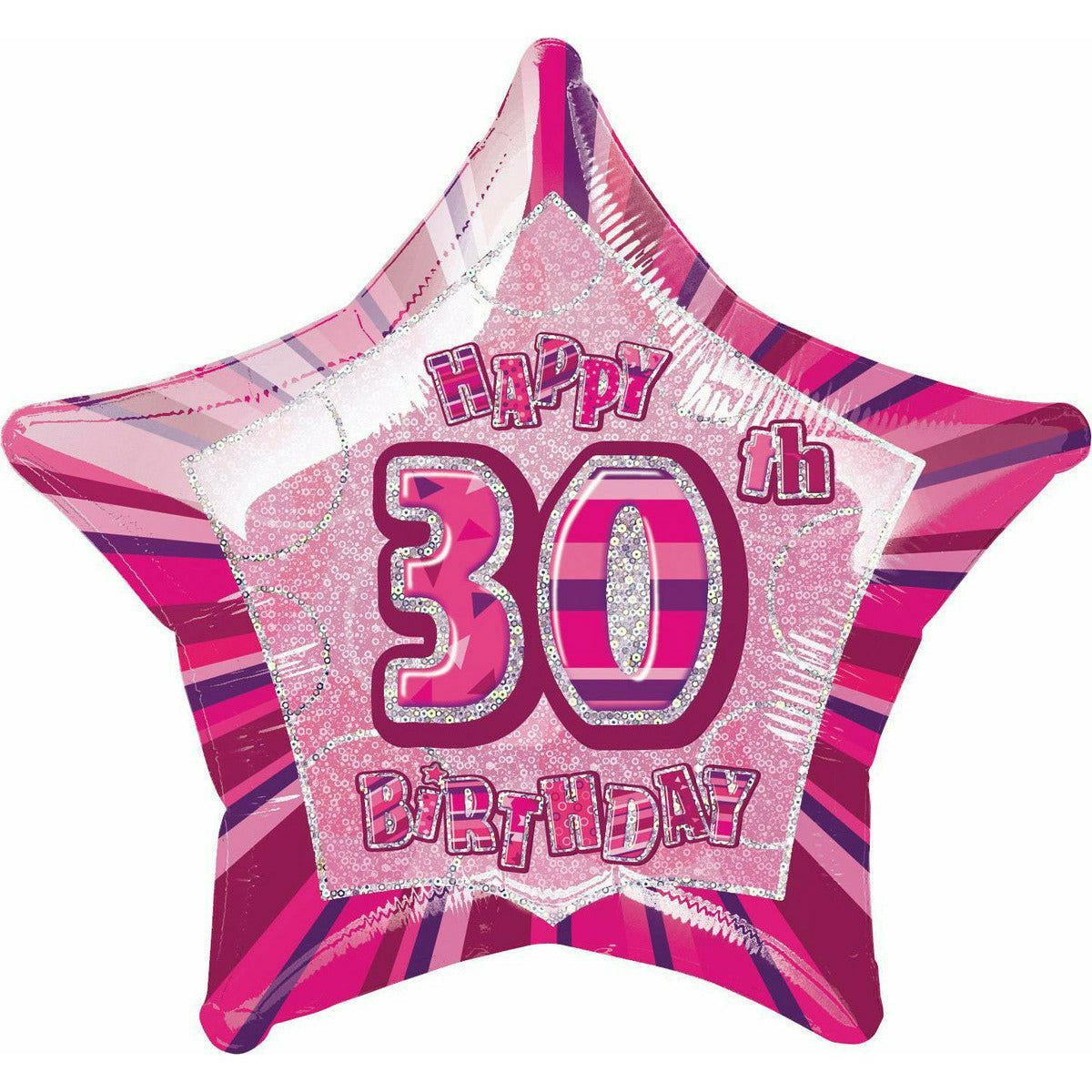 Glitz Pink 30th Birthday Star Foil Balloon Packaged - 50cm 1 Piece - Dollars and Sense