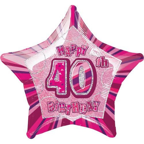 Glitz Pink 40th Birthday Star 50cm (20) Foil Balloon Packaged
