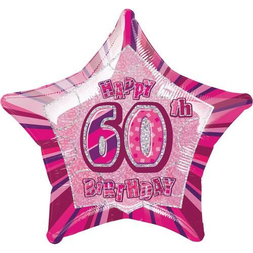 Glitz Pink 60th Birthday Star 50cm Foil Balloon Packaged Default Title