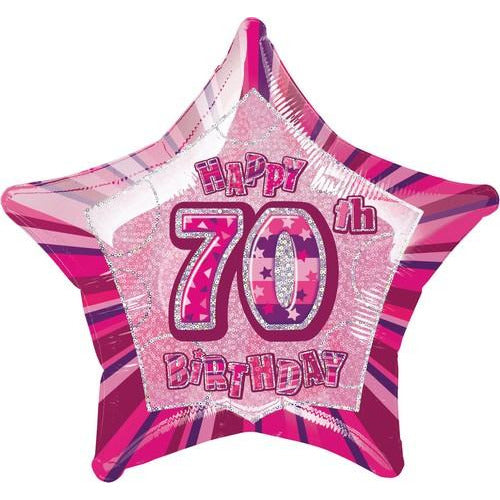 Glitz Pink 70th Birthday Star 50cm Foil Balloon Packaged Default Title