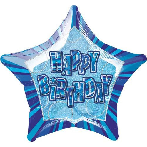 Glitz Blue Happy Birthday Star 50cm (20) Foil Balloon Packaged Default Title