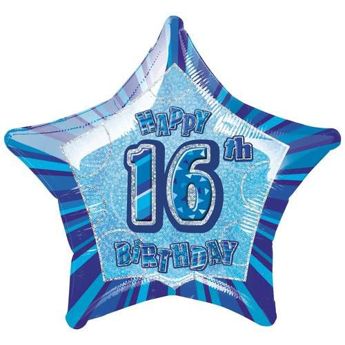 Glitz Blue 16th Birthday Star 50cm Foil Balloon Packaged Default Title