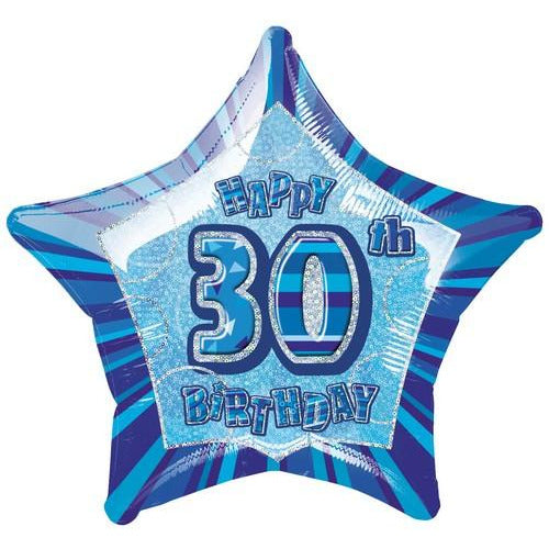 Glitz Blue 30th Birthday Star 50cm Foil Balloon Packaged Default Title