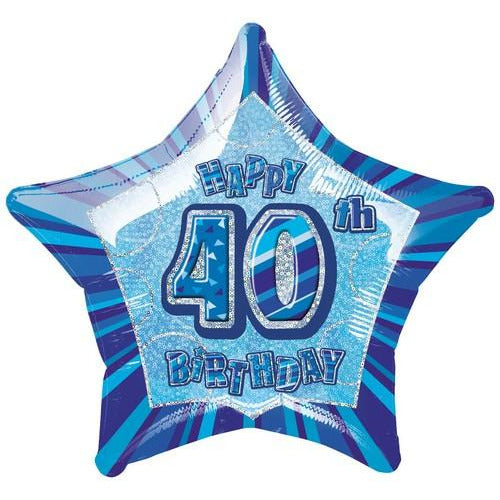 Glitz Blue 40th Birthday Star 50cm Foil Balloon Packaged Default Title