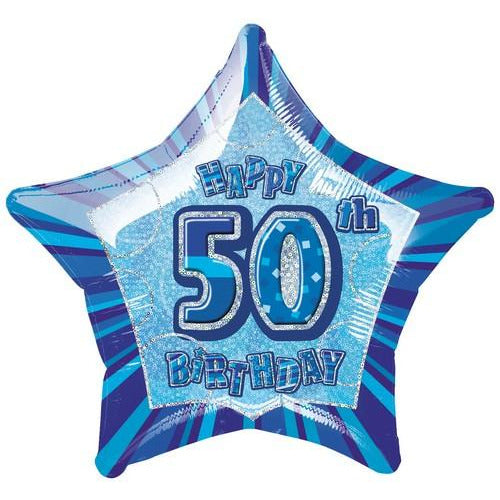 Glitz Blue 50th Birthday Star 50cm Foil Balloon Packaged Default Title