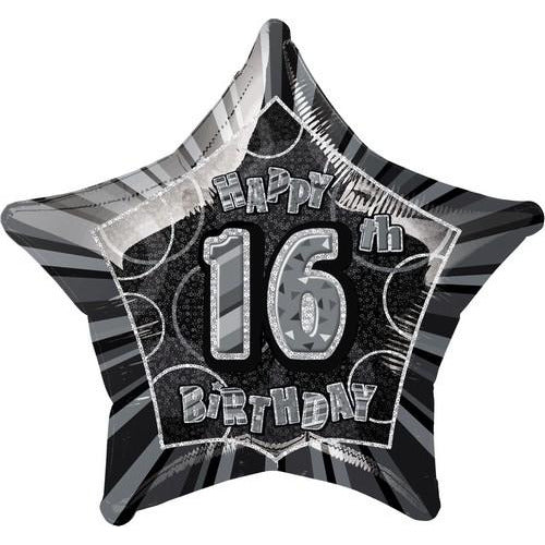 Glitz Black And Silver 16th Birthday Star 50cm Foil Balloon Packaged Default Title