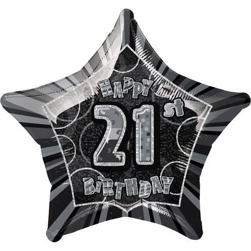 Glitz Black And Silver 21st Birthday Star 50cm Foil Balloon Packaged Default Title
