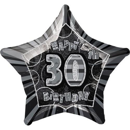 Glitz Black And Silver 30th Birthday Star 50cm Foil Balloon Packaged Default Title