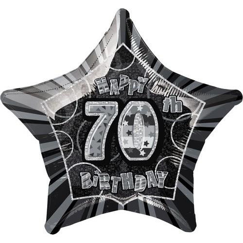 Glitz Black And Silver 70th Birthday Star 50cm Foil Balloon Packaged Default Title
