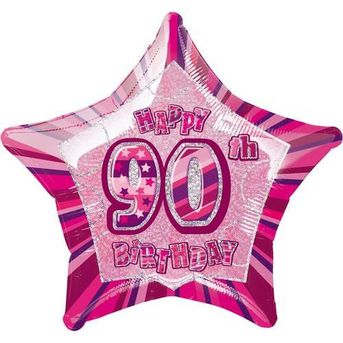 Glitz Pink 90th Birithday Star 50cm Foil Balloon Packaged Default Title