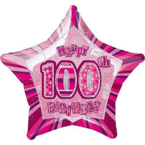 Glitz Pink 100th Birithday Star 50cm Foil Balloon Packaged Default Title