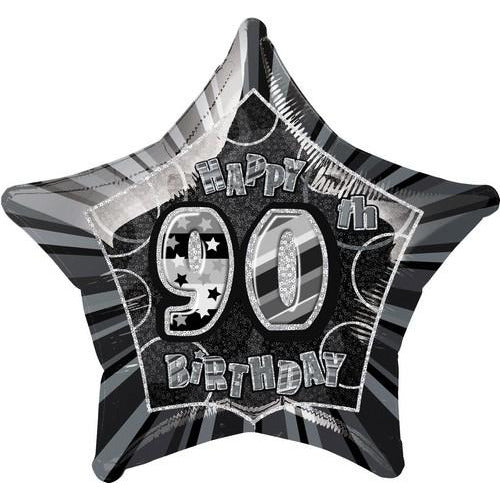 Glitz Black 90th Birithday Star 50cm (20) Foil Balloon Packaged