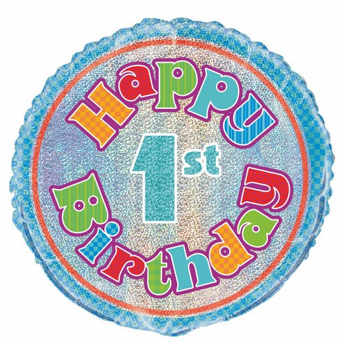 1st Birthday 45cm (18) Foil Prismatic Balloons Packaged