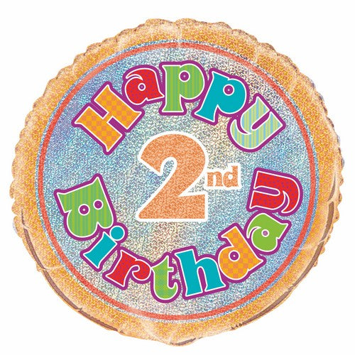 2nd Birthday 45cm (18) Foil Prismatic Balloons Packaged