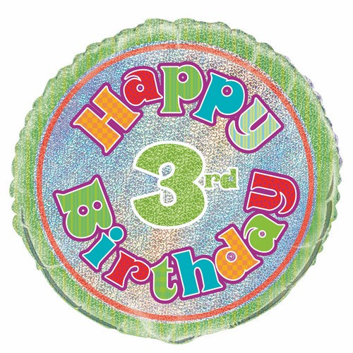 3rd Birthday 45cm (18) Foil Prismatic Balloons Packaged