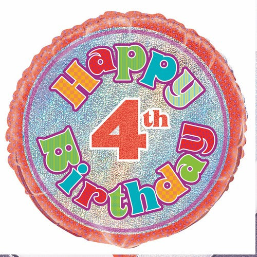 4th Birthday 45cm (18) Foil Prismatic Balloons Packaged