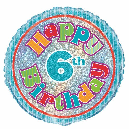 6th Birthday 45cm (18) Foil Prismatic Balloons Packaged