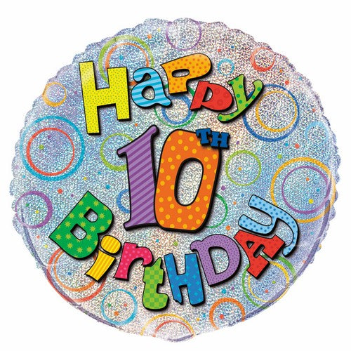 10th Birthday 45cm (18) Foil Prismatic Balloons Packaged